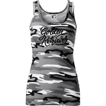 Dámské tričko Golden retriever - nápis okrasný - Dámské Maskáčové tílko - M ( Šedý maskáč )