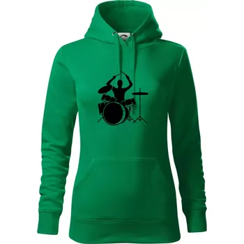 Dámská mikina Bicí bubeník - Mikina dámská Cape s kapucí - XL ( Středně zelená )