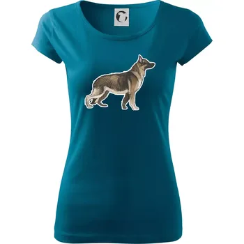 Dámské tričko Německý ovčák - hnědý kreslený - Dámské triko Pure - M ( Petrolejová )