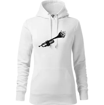 Dámská mikina Trubka noty - Mikina dámská Cape s kapucí - S ( Bílá )