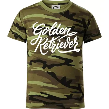 Golden retriever - nápis okrasný - Dětské maskáčové triko - 122 cm/6 let ( Zelený maskáč )