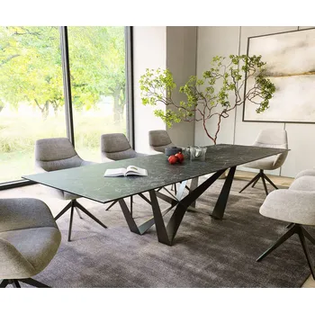 Jídelní stůl DELIFE Jídelní stůl Edge 300x100 cm keramika Laminam® Nero Greco antracitová Spider plochá ocel černá