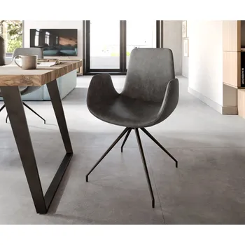 Jídelní židle DELIFE Jídelní židle Ilia-Flex s područkami mikrovlákno antracit vintage křížová podnož zúžená černá