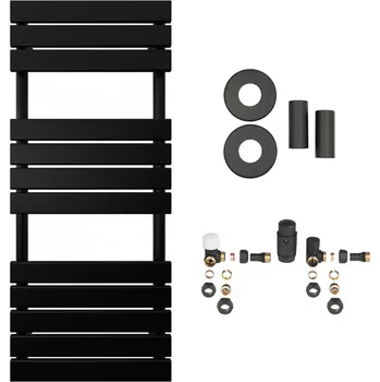 Radiátor CERANO - Koupelnový radiátorový set Claude - ústřední vytápění - boční připojení - 650W - černá matná - 1200x500 mm