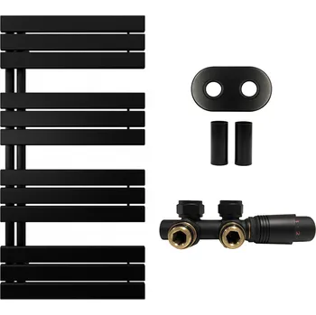 Radiátor CERANO - Koupelnový radiátorový set Theo - ústřední vytápění - asymetrické připojení 50 mm - 650W - černá matná - 1200x500 mm