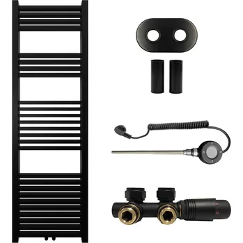 Radiátor CERANO - Koupelnový radiátorový set Franko - kombinované výtápění, wifi tyč - středové připojení 50 mm - 514W - černá matná - 1600x500 mm