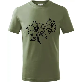 Lilie černobílá - Tričko dětské bavlněné - 104-110cm / 3-4 roky ( Khaki )