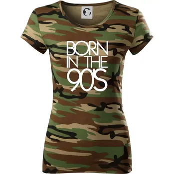 Dámské tričko Born In The 90's - Dámské maskáčové triko - XS ( Hnědý maskáč )