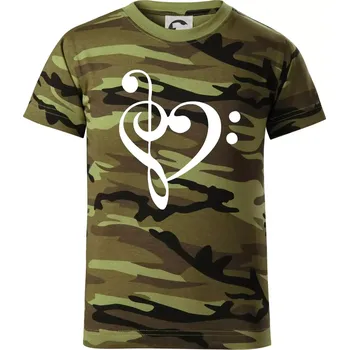 Houslový klíč srdce - Dětské maskáčové triko - 104-110cm / 3-4 roky ( Zelený maskáč )