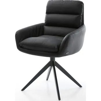 Jídelní židle DELIFE Jídelní židle Abelia-Flex s područkami pravá kůže černá křížová podnož široká černá