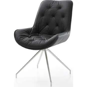 Jídelní židle DELIFE Jídelní židle Taimi-Flex pravá kůže černá křížová podnož zúžená nerezová ocel