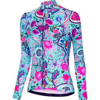 cyklistický dres Cyklodres CYCOLOGY Winter Secret Garden Aqua, dámský, dlouhý rukáv (Motiv Secret Garden Aqua, velikost XS)