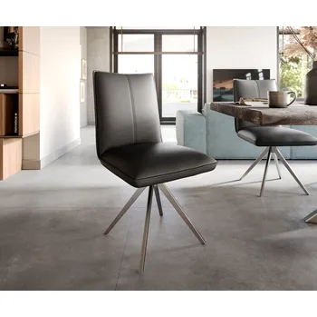 Jídelní židle DELIFE Jídelní židle Lelio-Flex pravá kůže černá křížová podnož široká nerezová ocel taštičkové pružiny