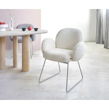 Jídelní židle DELIFE Jídelní židle Nube-Flex s područkami bouclé bílá tenká podnož nerezová ocel taštičkové pružiny