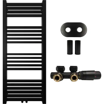 Radiátor CERANO - Koupelnový radiátorový set Franko - ústřední vytápění - středové připojení 50 mm - 392W - černá matná - 1200x500 mm