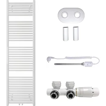 Radiátor CERANO - Koupelnový radiátorový set Lincoln - kombinované výtápění, termo tyč - středové připojení 50 mm - 559W - bílá matná - 1800x500 mm
