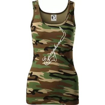 Dámské tričko Saxophone nápis - Dámské Maskáčové tílko - XL ( Hnědý maskáč )