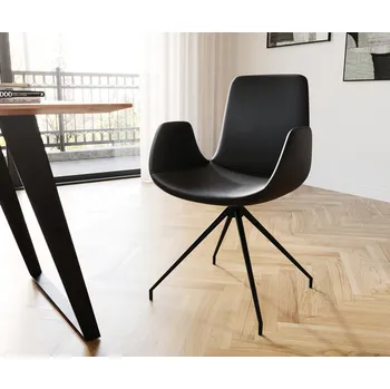 Jídelní židle DELIFE Jídelní židle Ilia-Flex s područkami pravá kůže černá křížová podnož zúžená černá