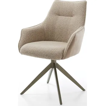 Jídelní židle DELIFE Jídelní židle Alja-Flex s područkami kombinace materiálů tmavě béžová široká křížová podnož titanová barva otočná 360° taštičkové pružiny