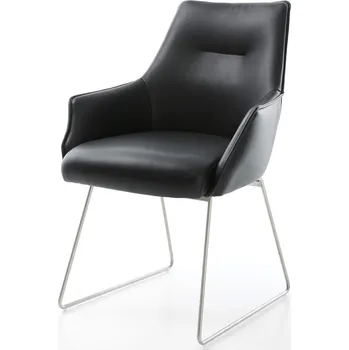 Jídelní židle DELIFE Jídelní židle Alja-Flex s područkami pravá kůže černá tenká podnož nerezová ocel taštičkové pružiny