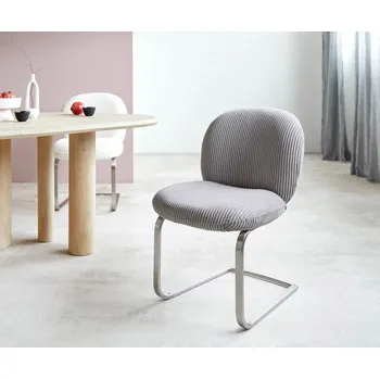 Jídelní židle DELIFE Jídelní židle Nube-Flex plyšový manšestr stříbrně šedá jídelní židle plochá nerezová ocel taštičkové pružiny