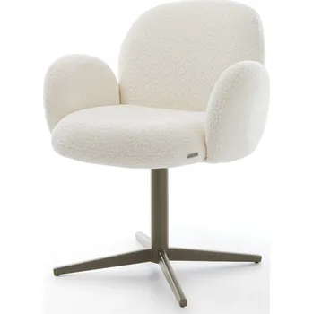 Jídelní židle DELIFE Jídelní židle Nube-Flex s područkami bouclé bílá podnož ve tvaru kříže titanová barva 360° otočná taštičkové pružiny