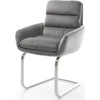 Jídelní židle DELIFE Jídelní židle Abelia-Flex s područkami samet šedá jídelní židle plochá nerezová ocel