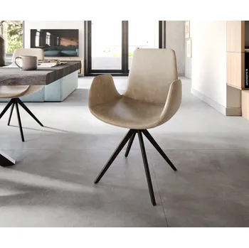 Jídelní židle DELIFE Jídelní židle Ilia-Flex s područkami mikrovlákno béžová vintage křížová podnož hranatá černá