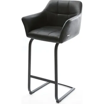 Barová židle DELIFE Barová židle Yulo-Flex pravá kůže černá jídelní židle plochá kov
