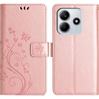 Pouzdro na mobilní telefon Flowers knížkové pouzdro na Xiaomi Redmi Note 14 5G - růžovozlaté