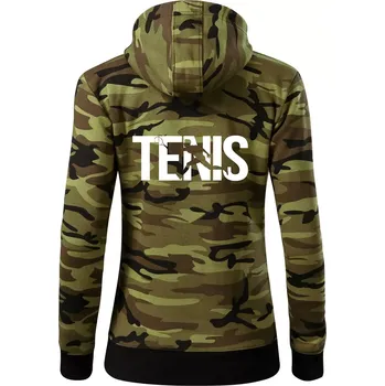 Dámská mikina Tenis nápis silueta - Dámská mikina trendy zipper s kapucí - S ( Zelený maskáč )