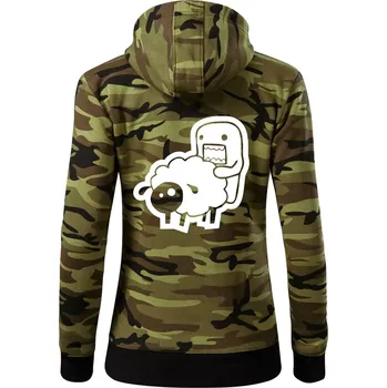 Dámská mikina Sticker ovce - Dámská mikina trendy zipper s kapucí - S ( Zelený maskáč )