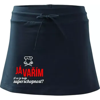 Dámská sukně Já vařím - tvoje superschopnost? rovný nápis - Sportovní sukně - two in one - XS ( Námořní modrá (velmi tmavá - téměř černá) )