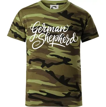 German shepherd - nápis okrasny - nápis okrasný - Dětské maskáčové triko - 146 cm/10 let ( Zelený maskáč )