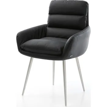Jídelní židle DELIFE Jídelní židle Abelia-Flex s područkami pravá kůže černá 4-nohá zúžená nerezová ocel