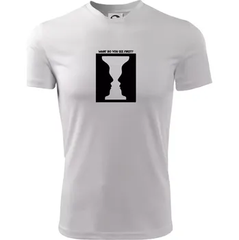 Pánské tričko What do you see first? Pohár - Obličeje - Pánské triko Fantasy sportovní (dresovina) - XL ( Bílá )