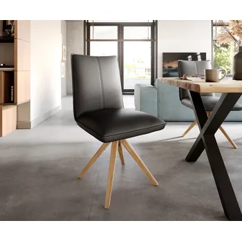 Jídelní židle DELIFE Jídelní židle Lelio-Flex pravá kůže černá dřevěná podnož hranatá přírodní taštičkové pružiny