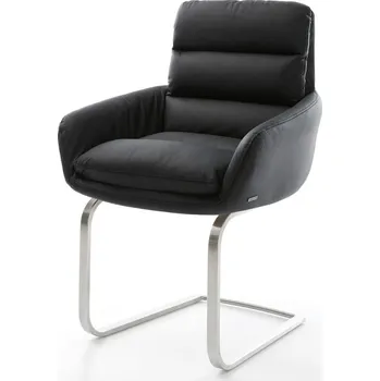Jídelní židle DELIFE Jídelní židle Abelia-Flex s područkami pravá kůže černá jídelní židle plochá nerezová ocel