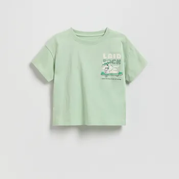 Chlapecké tričko Reserved - Bavlněné tričko s potiskem - bledá zelená - 127FO-07X - 127FO-07X-80