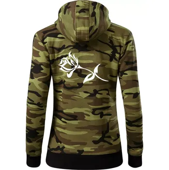 Dámská mikina Růže obrys - Dámská mikina trendy zipper s kapucí - XS ( Zelený maskáč )