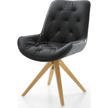 Jídelní židle DELIFE Jídelní židle Taimi-Flex pravá kůže černá dřevěná podnož hranatá přírodní