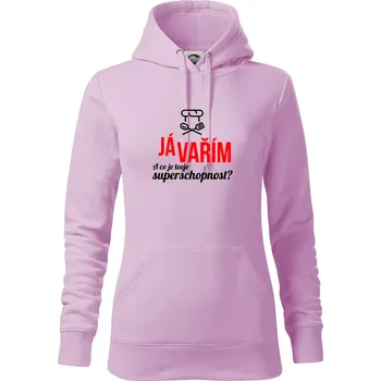 Dámská mikina Já vařím - tvoje superschopnost? rovný nápis - Mikina dámská Cape s kapucí - L ( Orchid )