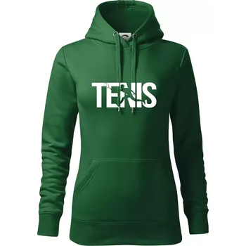 Dámská mikina Tenis nápis silueta - Mikina dámská Cape s kapucí - XS ( Lahvově zelená )