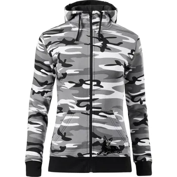 Dámská mikina Německý ovčák - štěně - Dámská mikina trendy zipper s kapucí - XL ( Šedý maskáč )