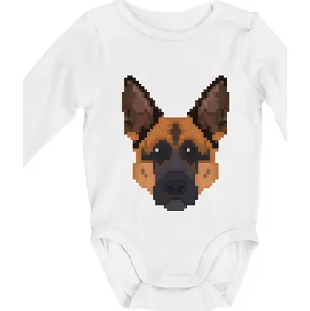 Německý ovčák - Rozkostičkovaný - Body kojenecké s dlouhým rukávem - Dlouhý r. do 3 měs ( Bílá )