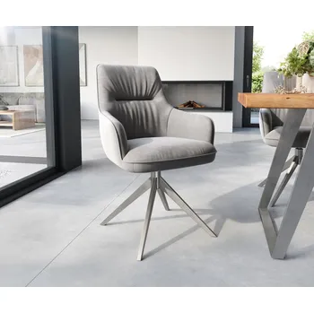 Jídelní židle DELIFE Jídelní židle Zelia-Flex s područkami samet šedá široká křížová podnož nerezová ocel taštičkové pružiny