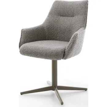 Jídelní židle DELIFE Jídelní židle Alja-Flex s područkami bouclé stříbrně šedá podnož ve tvaru kříže titanový efekt 360° otočná taštičkové pružiny