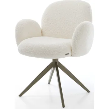 Jídelní židle DELIFE Jídelní židle Nube-Flex s područkami bouclé bílá křížová podnož široká titanový efekt 360° otočná taštičkové pružiny