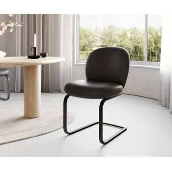 Jídelní židle DELIFE Jídelní židle Nube-Flex pravá kůže černá jídelní židle plochá černá taštičkové pružiny