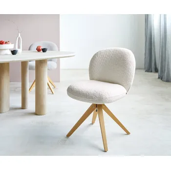 Jídelní židle DELIFE Jídelní židle Nube-Flex bouclé bílá dřevěná podnož hranatá přírodní 180° otočná taštičkové pružiny